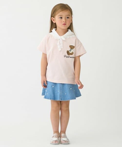 petit main / プティマイン ミニ・ひざ丈スカート | パールデニムフレアスカパン（サックス）