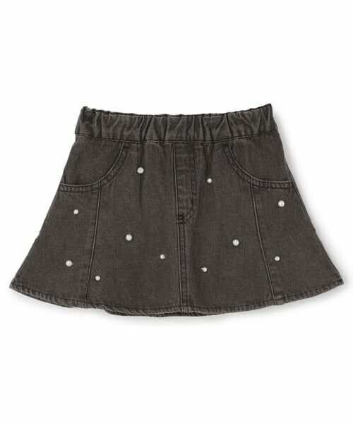 petit main / プティマイン ミニ・ひざ丈スカート | パールデニムフレアスカパン（黒）