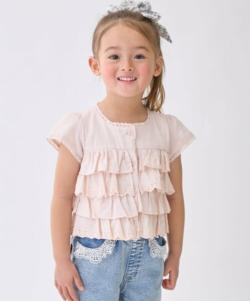 petit main / プティマイン シャツ・ブラウス | レースフリルトップス（ライト ピンク）