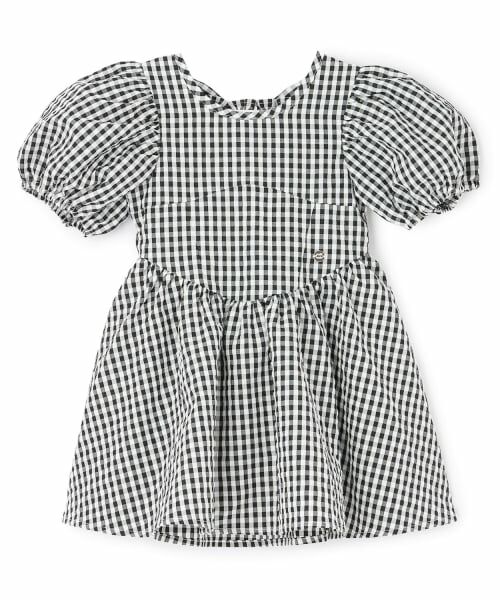 petit main / プティマイン ミニ丈・ひざ丈ワンピース | 【リンク】袖パフペプラムワンピース（黒）