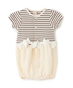 petit main / プティマイン ロンパース | リボンつきボーダー切り替え2wayオール