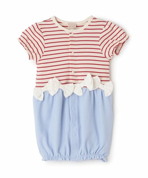 petit main / プティマイン ロンパース | リボンつきボーダー切り替え2wayオール | 詳細2