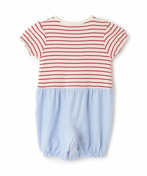 petit main / プティマイン ロンパース | リボンつきボーダー切り替え2wayオール | 詳細3