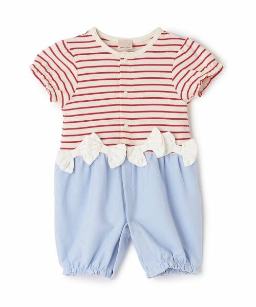 petit main / プティマイン ロンパース | リボンつきボーダー切り替え2wayオール | 詳細4