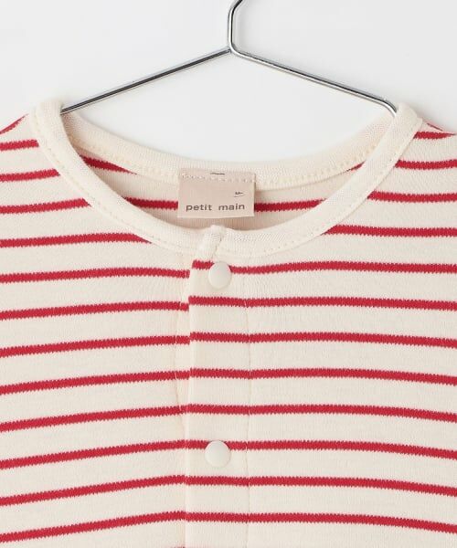 petit main / プティマイン ロンパース | リボンつきボーダー切り替え2wayオール | 詳細5
