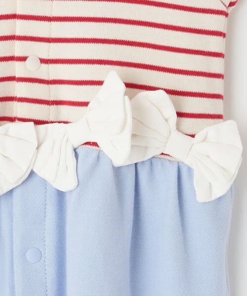 petit main / プティマイン ロンパース | リボンつきボーダー切り替え2wayオール | 詳細7