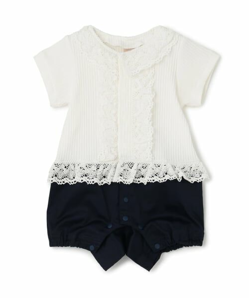 petit main / プティマイン ロンパース | 切り替えレースカバーオール（アイボリー）