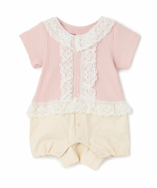 petit main / プティマイン ロンパース | 切り替えレースカバーオール（ライト ピンク）