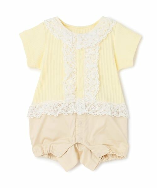 petit main / プティマイン ロンパース | 切り替えレースカバーオール（黄）