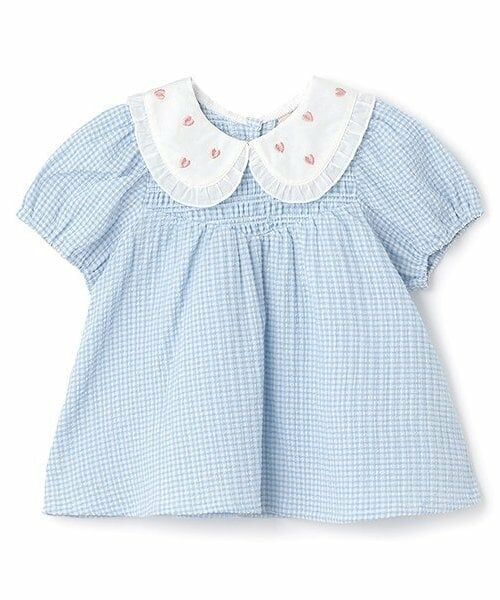 petit main / プティマイン Tシャツ | 【WEB限定】衿ハート刺しゅうチュニック（サックス）