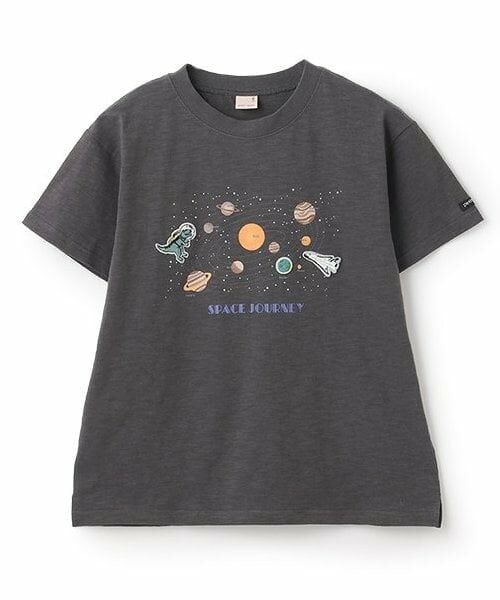 petit main / プティマイン Tシャツ | 【WEB限定】【防汚加工】宇宙グラフィックTシャツ(ジュニア)（チャコール）