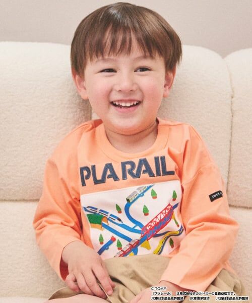 petit main / プティマイン Tシャツ | 【プラレール】アソート長袖Tシャツ（オレンジ）