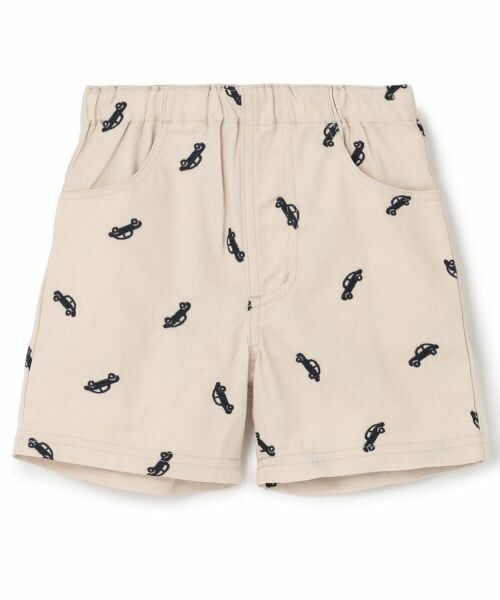 petit main / プティマイン ショート・ハーフ・半端丈パンツ | 刺しゅう柄ハーフパンツ（生成）