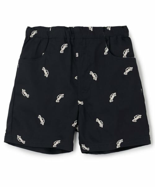 petit main / プティマイン ショート・ハーフ・半端丈パンツ | 刺しゅう柄ハーフパンツ（紺）