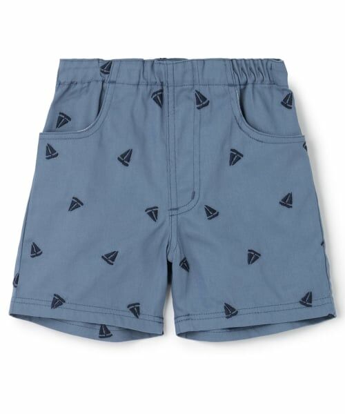 petit main / プティマイン ショート・ハーフ・半端丈パンツ | 刺しゅう柄ハーフパンツ（ブルー）