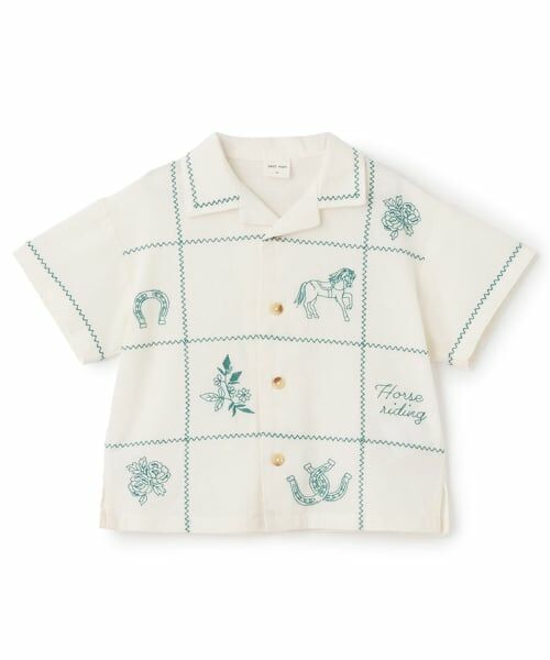 petit main / プティマイン シャツ・ブラウス | 【リンク】インド綿刺しゅうシャツ(グリーン)