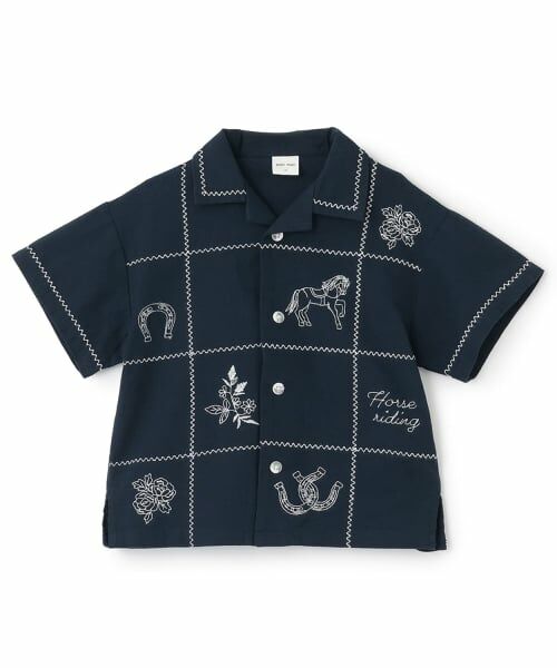 petit main / プティマイン シャツ・ブラウス | 【リンク】インド綿刺しゅうシャツ(紺)