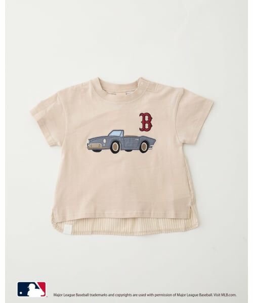 petit main / プティマイン Tシャツ | 【MLB】車アップリケTシャツ（薄ベージュ）