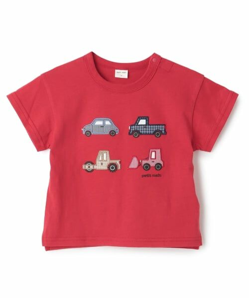 petit main / プティマイン Tシャツ | 【リンク】ヨット/車アップリケ半袖Tシャツ(赤)