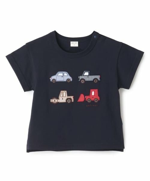 petit main / プティマイン Tシャツ | 【リンク】ヨット/車アップリケ半袖Tシャツ(紺)
