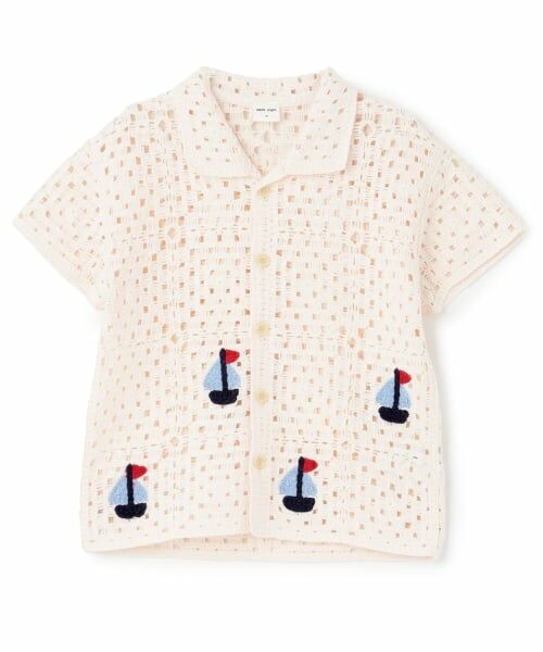 petit main / プティマイン ニット・セーター | クロシェ開衿シャツ（ECRU(キナリ)）