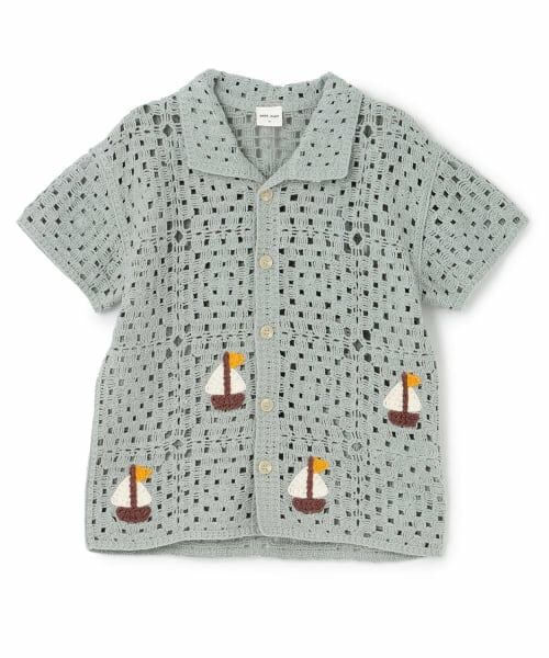 petit main / プティマイン ニット・セーター | クロシェ開衿シャツ（エメラルド グリーン）