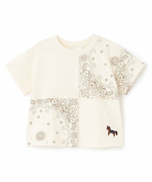 petit main / プティマイン Tシャツ | パッチワーク半袖Tシャツ（生成）