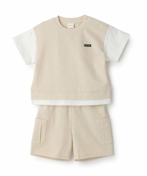 petit main / プティマイン Tシャツ | 【接触冷感】ドッキングカットセットアップ（薄ベージュ）