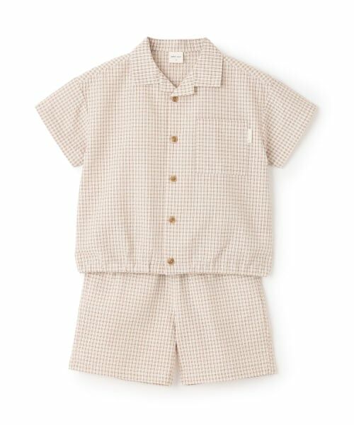 petit main / プティマイン シャツ・ブラウス | チェック布帛セットアップ（ベージュ）