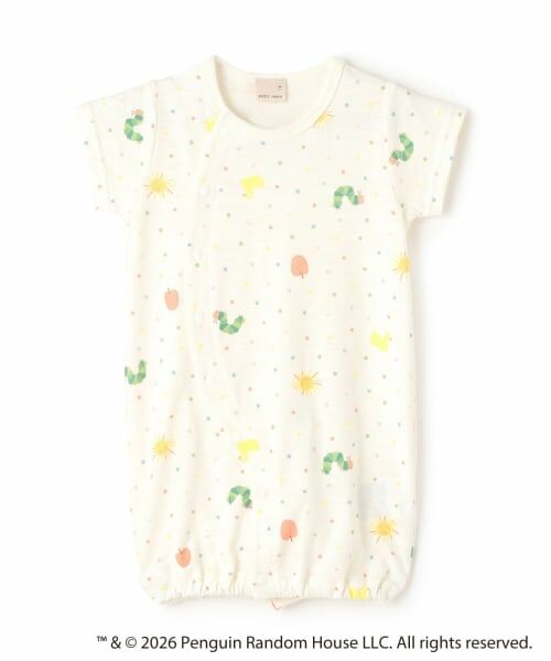 petit main / プティマイン ロンパース | 【はらぺこあおむし】総柄2WAYオール（オフ ホワイト）