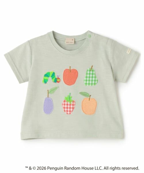 petit main / プティマイン ベビー・キッズウエア | 【はらぺこあおむし】フルーツアップリケ半袖Tシャツ（ライト グリーン）