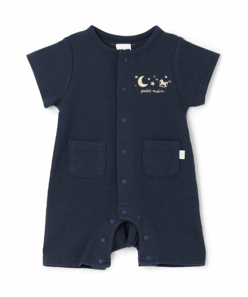 petit main / プティマイン ロンパース | 半袖カバーオール(紺)