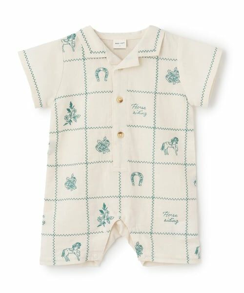 petit main / プティマイン ロンパース | 【リンク】インド綿刺しゅうカバーオール（グリーン）