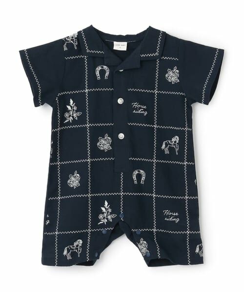 petit main / プティマイン ロンパース | 【リンク】インド綿刺しゅうカバーオール（紺）