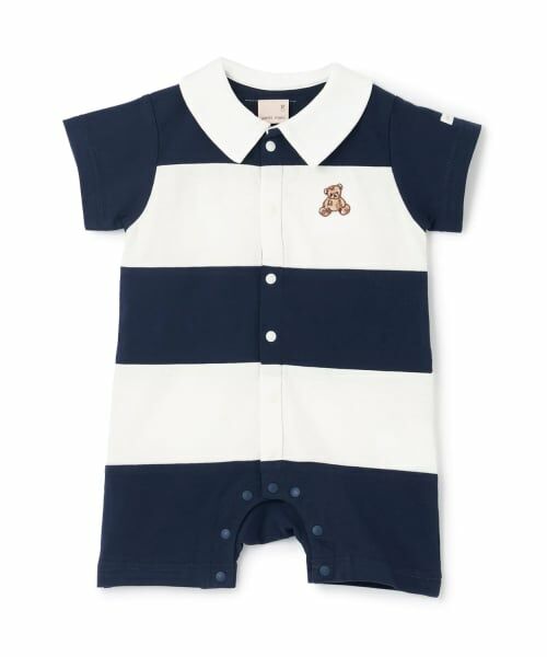 petit main / プティマイン ロンパース | 切り替えラガーカバーオール（紺）