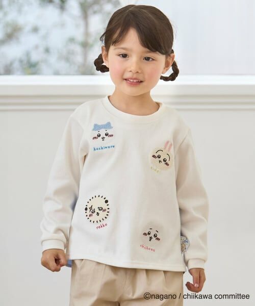 petit main / プティマイン Tシャツ | 【アニメちいかわ】お顔モチーフ長袖Tシャツ（オフ ホワイト）