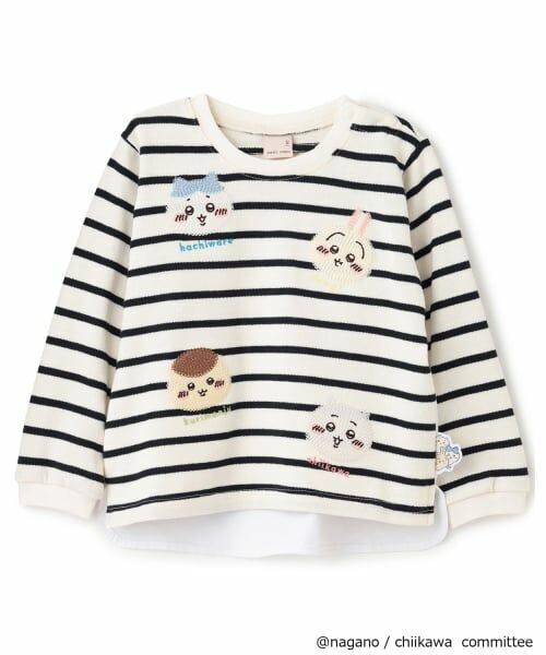 petit main / プティマイン Tシャツ | 【アニメちいかわ】お顔モチーフ長袖Tシャツ（紺）