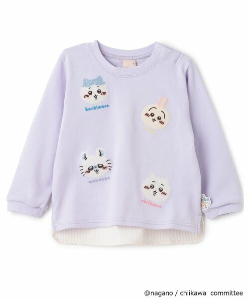 petit main / プティマイン Tシャツ | 【アニメちいかわ】お顔モチーフ長袖Tシャツ（ラベンダー）