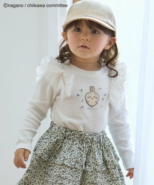 petit main / プティマイン Tシャツ | 【アニメちいかわ】肩フリル長袖Tシャツ（オフ ホワイト）