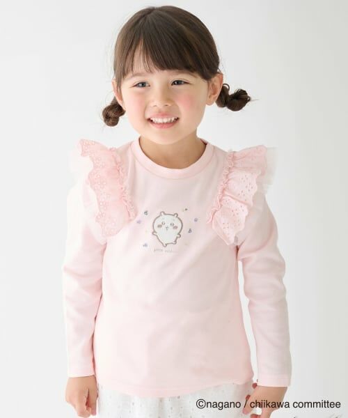 petit main / プティマイン Tシャツ | 【アニメちいかわ】肩フリル長袖Tシャツ（ライト ピンク）