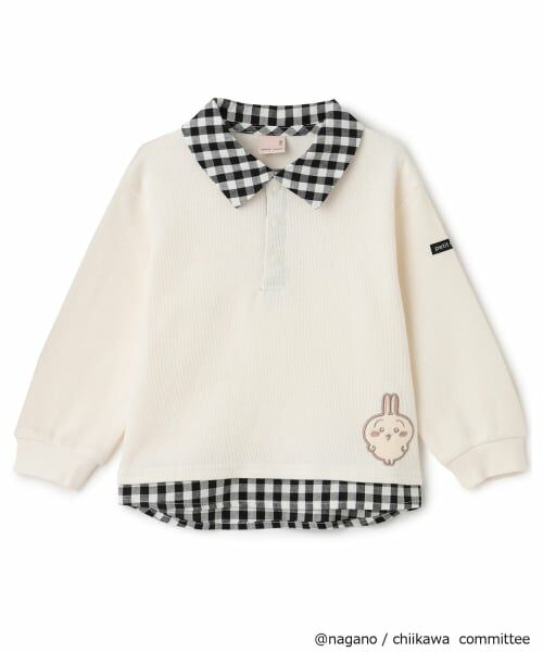 petit main / プティマイン Tシャツ | 【アニメちいかわ】シャツドッキング長袖Tシャツ（アイボリー）