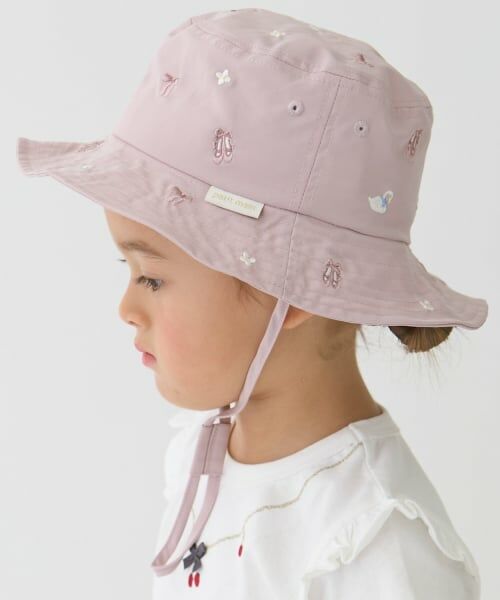 petit main / プティマイン ハット | 【遮熱】刺しゅうバケットハット(ライト ピンク)