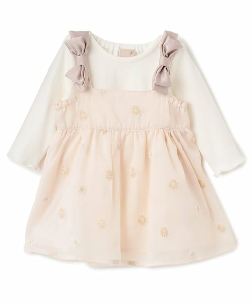 petit main / プティマイン ベビー・キッズウエア | 【リンク】花刺しゅうOPセットアップ（ライト ピンク）