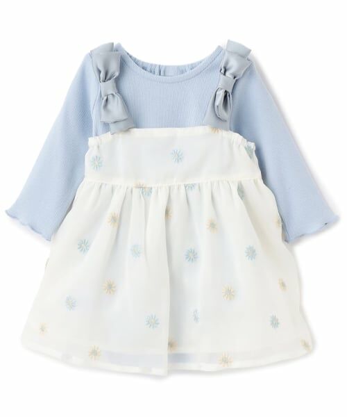 petit main / プティマイン ベビー・キッズウエア | 【リンク】花刺しゅうOPセットアップ（ライト ブルー）