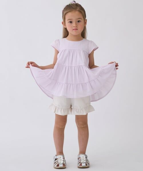 petit main / プティマイン ショート・ハーフ・半端丈パンツ | 【水陸両用】フリルショートパンツ（ECRU(キナリ)）