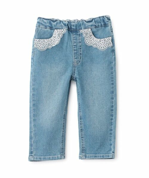 petit main / プティマイン その他パンツ | 【リンク】レースデニムパンツ（ブルー）