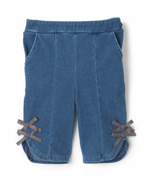 petit main / プティマイン その他パンツ | 【防汚加工/スマイル】7分リボンパンツ（サックス）