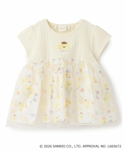 petit main / プティマイン Tシャツ | 【サンリオキャラクターズ】花柄チュールドッキングTシャツ（黄）