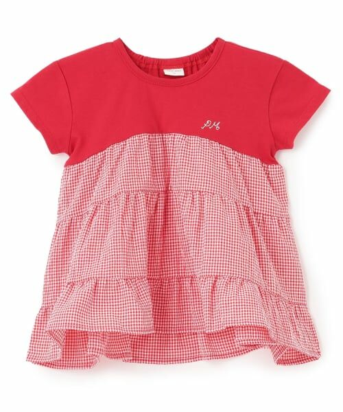 petit main / プティマイン Tシャツ | 【リンク】ドッキングティアードTシャツ（赤）