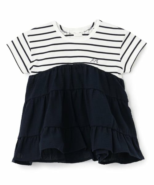 petit main / プティマイン Tシャツ | 【リンク】ドッキングティアードTシャツ（紺）